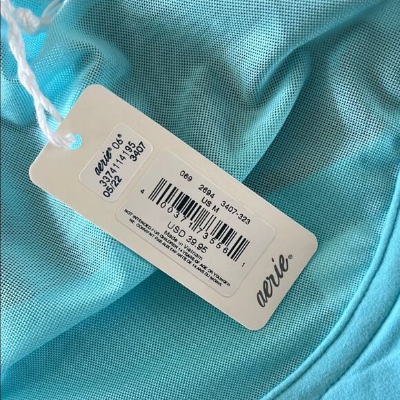 Smoothez by Aerie Blue Bralette sheer mesh cups wireless pull-on medium NWT - Picture 3 of 4